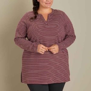 Duluth trading co. Womens Plus Ponte Pro Tunic burgundy & white striped plus 3X